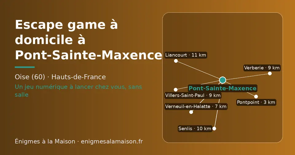Carte schématique : Pont-Sainte-Maxence et les communes voisines présentées sur ce site (Pontpoint, Verneuil-en-Halatte, Verberie, Villers-Saint-Paul, Senlis, Liancourt)