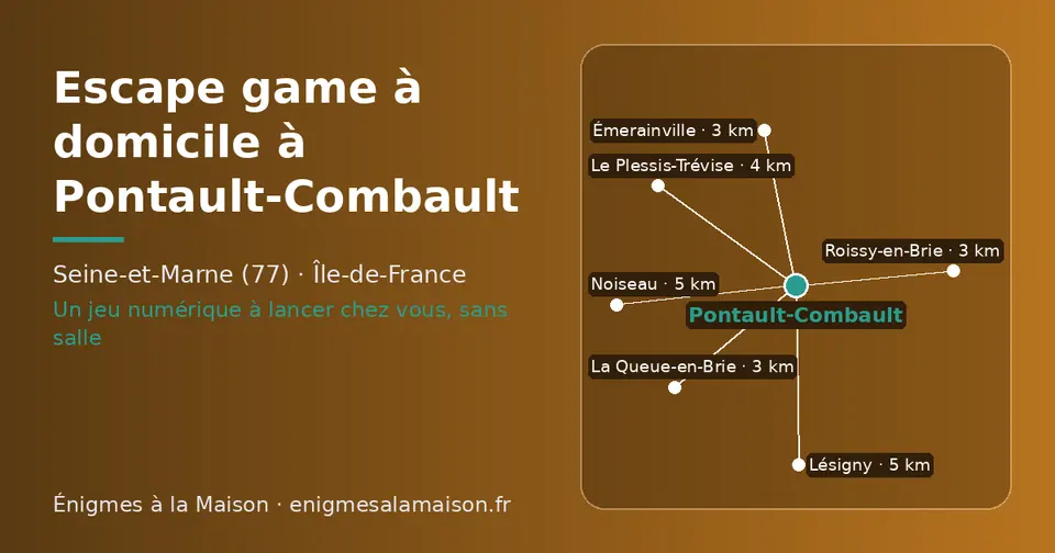 Carte schématique : Pontault-Combault et les communes voisines présentées sur ce site (La Queue-en-Brie, Émerainville, Roissy-en-Brie, Le Plessis-Trévise, Lésigny, Noiseau)