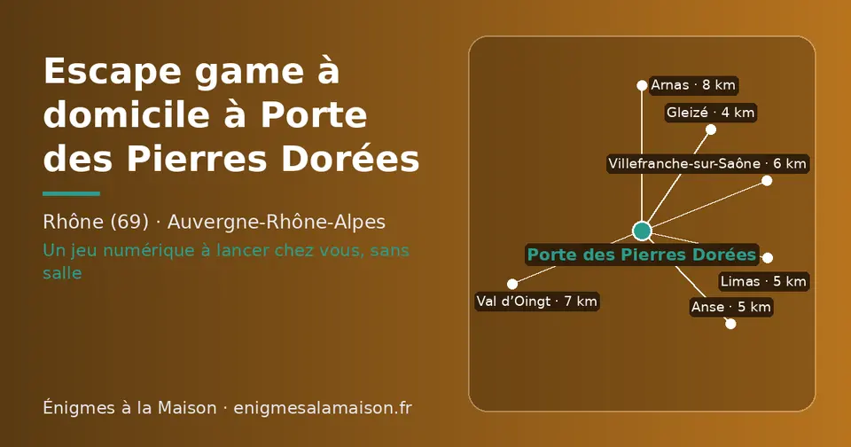 Carte schématique : Porte des Pierres Dorées et les communes voisines présentées sur ce site (Gleizé, Anse, Limas, Villefranche-sur-Saône, Val d’Oingt, Arnas)