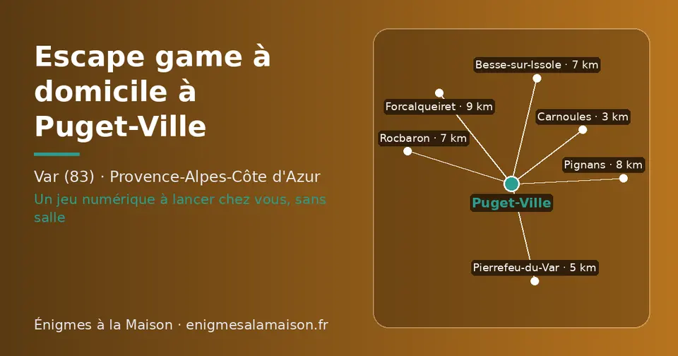 Carte schématique : Puget-Ville et les communes voisines présentées sur ce site (Carnoules, Pierrefeu-du-Var, Besse-sur-Issole, Rocbaron, Pignans, Forcalqueiret)