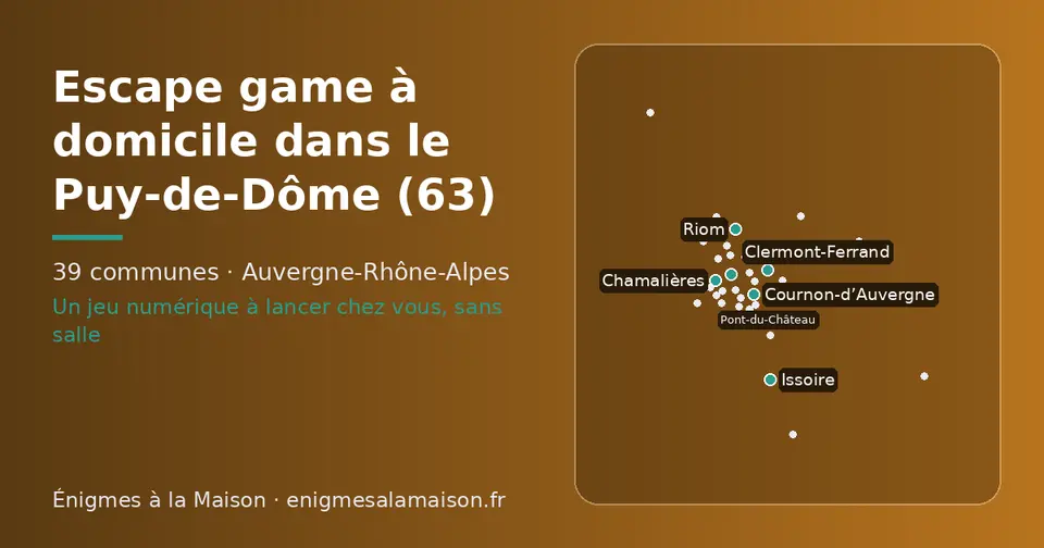 Carte schématique des 39 communes du Puy-de-Dôme présentées sur ce site