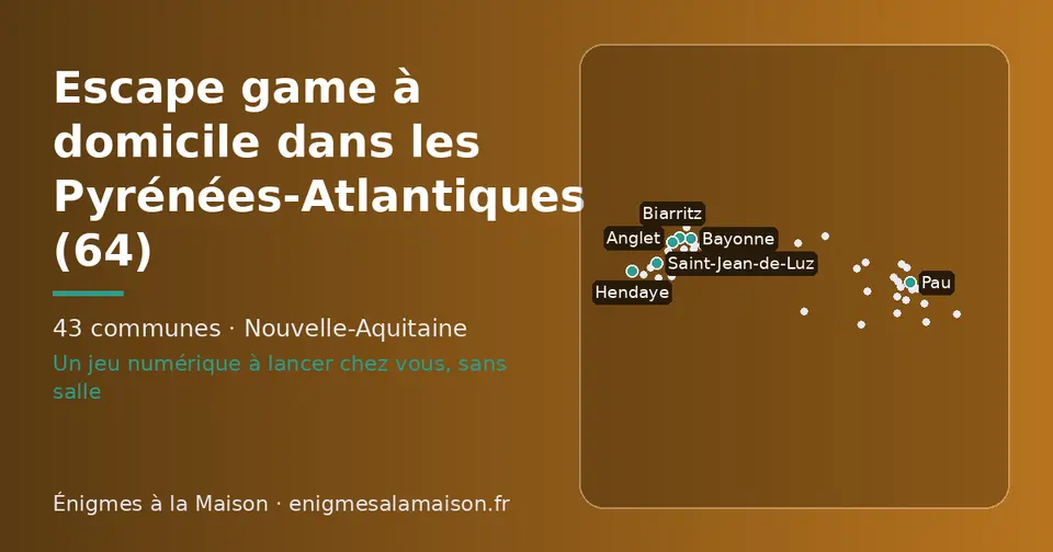 Carte schématique des 43 communes des Pyrénées-Atlantiques présentées sur ce site