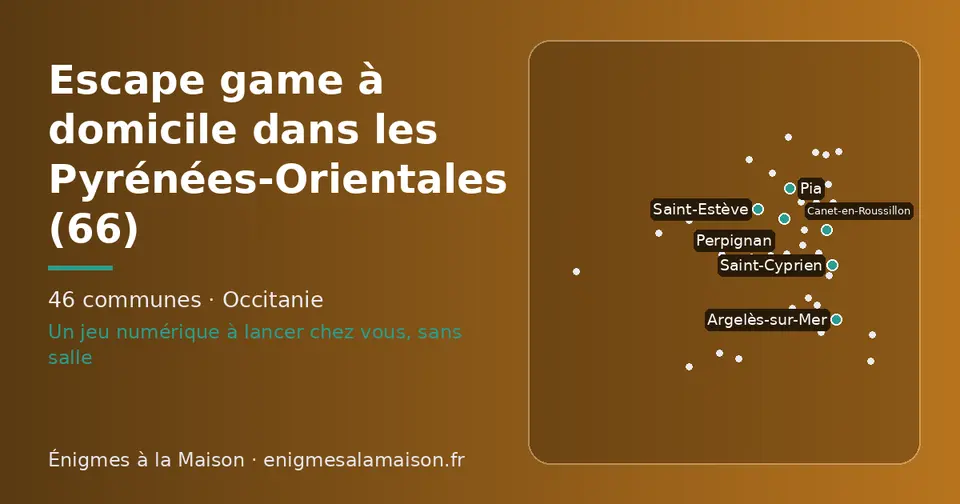 Carte schématique des 46 communes des Pyrénées-Orientales présentées sur ce site