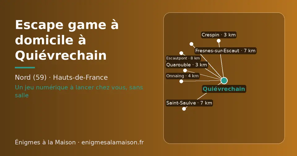 Carte schématique : Quiévrechain et les communes voisines présentées sur ce site (Quarouble, Crespin, Onnaing, Saint-Saulve, Fresnes-sur-Escaut, Escautpont)