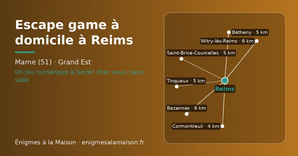 Carte schématique : Reims et les communes voisines présentées sur ce site (Cormontreuil, Tinqueux, Bétheny, Saint-Brice-Courcelles, Bezannes, Witry-lès-Reims)