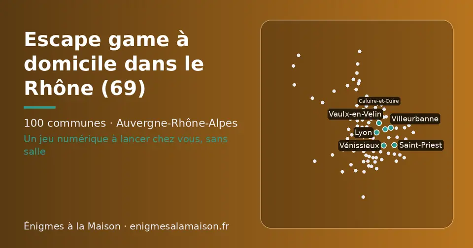 Carte schématique des 100 communes du Rhône présentées sur ce site