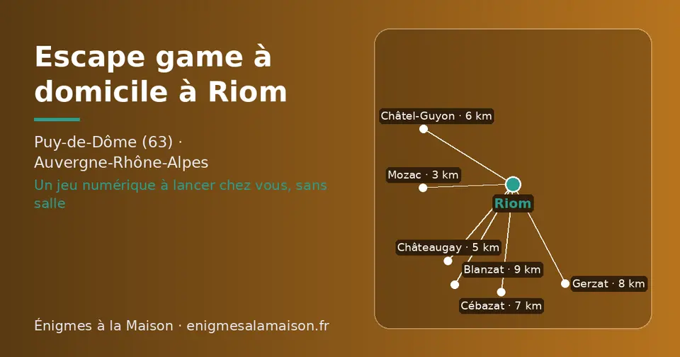 Carte schématique : Riom et les communes voisines présentées sur ce site (Mozac, Châteaugay, Châtel-Guyon, Cébazat, Gerzat, Blanzat)