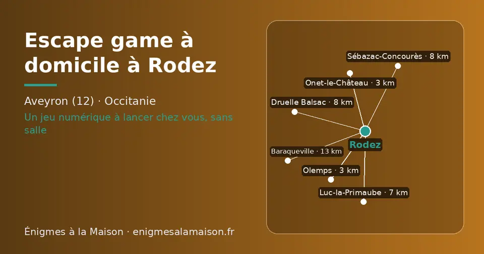 Carte schématique : Rodez et les communes voisines présentées sur ce site (Onet-le-Château, Olemps, Luc-la-Primaube, Sébazac-Concourès, Druelle Balsac, Baraqueville)