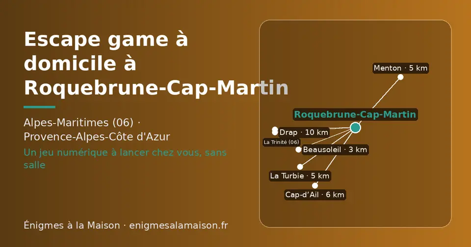 Carte schématique : Roquebrune-Cap-Martin et les communes voisines présentées sur ce site (Beausoleil, Menton, La Turbie, Cap-d’Ail, Drap, La Trinité (06))