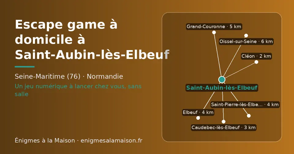 Carte schématique : Saint-Aubin-lès-Elbeuf et les communes voisines présentées sur ce site (Cléon, Caudebec-lès-Elbeuf, Elbeuf, Saint-Pierre-lès-Elbeuf, Grand-Couronne, Oissel-sur-Seine)