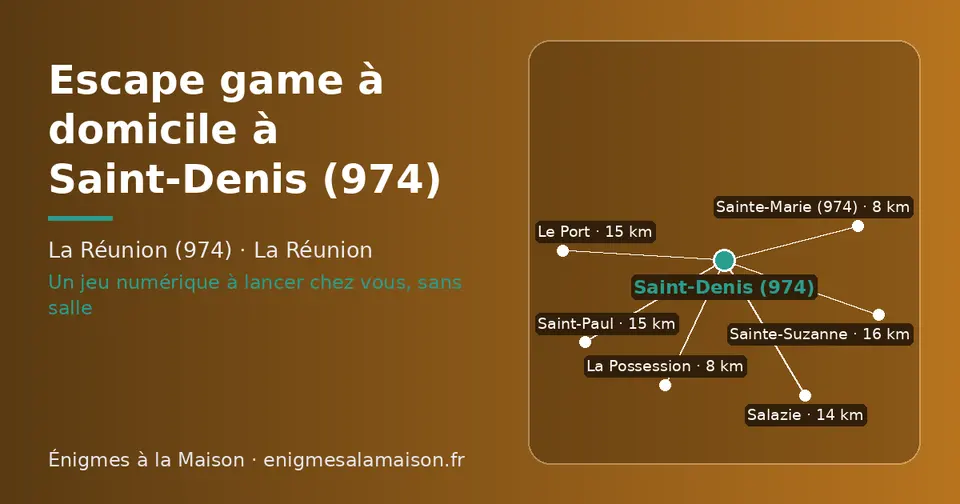 Carte schématique : Saint-Denis (974) et les communes voisines présentées sur ce site (La Possession, Sainte-Marie (974), Salazie, Le Port, Saint-Paul, Sainte-Suzanne)