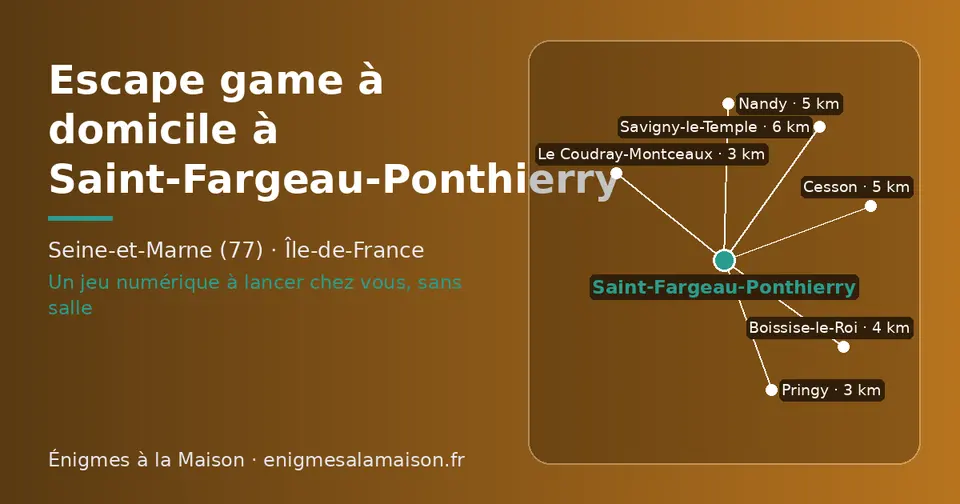 Carte schématique : Saint-Fargeau-Ponthierry et les communes voisines présentées sur ce site (Pringy, Le Coudray-Montceaux, Boissise-le-Roi, Nandy, Cesson, Savigny-le-Temple)
