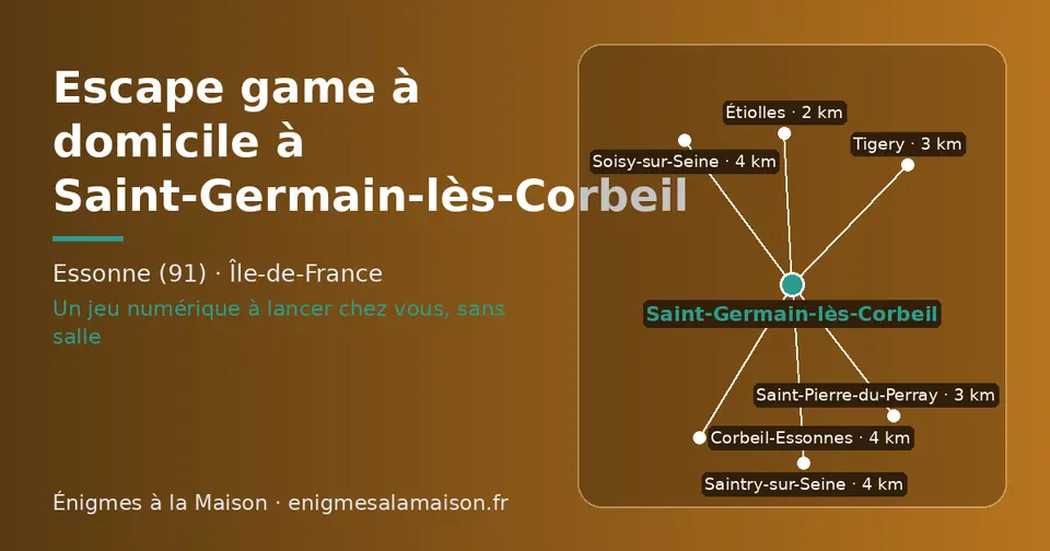 Carte schématique : Saint-Germain-lès-Corbeil et les communes voisines présentées sur ce site (Étiolles, Saint-Pierre-du-Perray, Tigery, Saintry-sur-Seine, Corbeil-Essonnes, Soisy-sur-Seine)