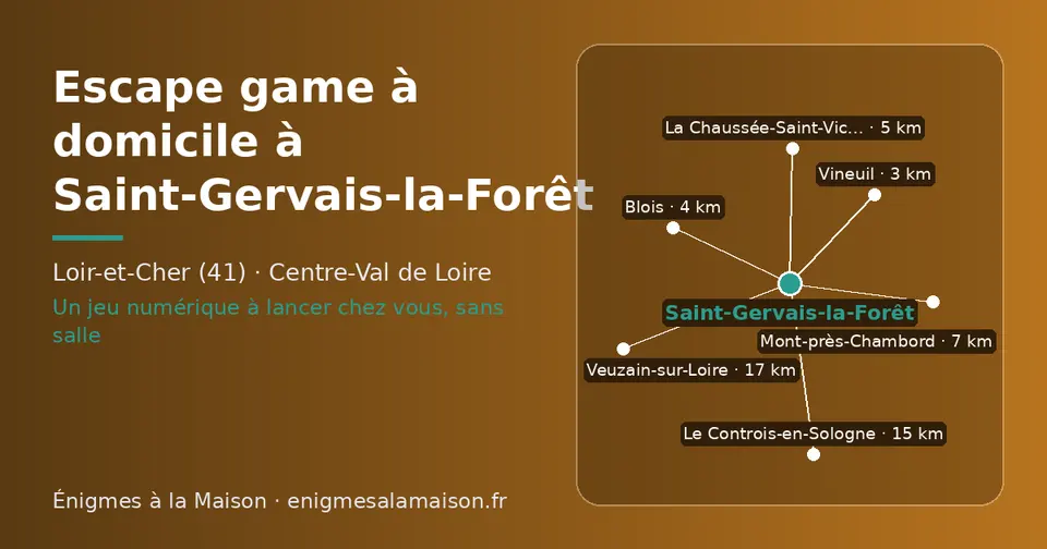 Carte schématique : Saint-Gervais-la-Forêt et les communes voisines présentées sur ce site (Vineuil, Blois, La Chaussée-Saint-Victor, Mont-près-Chambord, Le Controis-en-Sologne, Veuzain-sur-Loire)