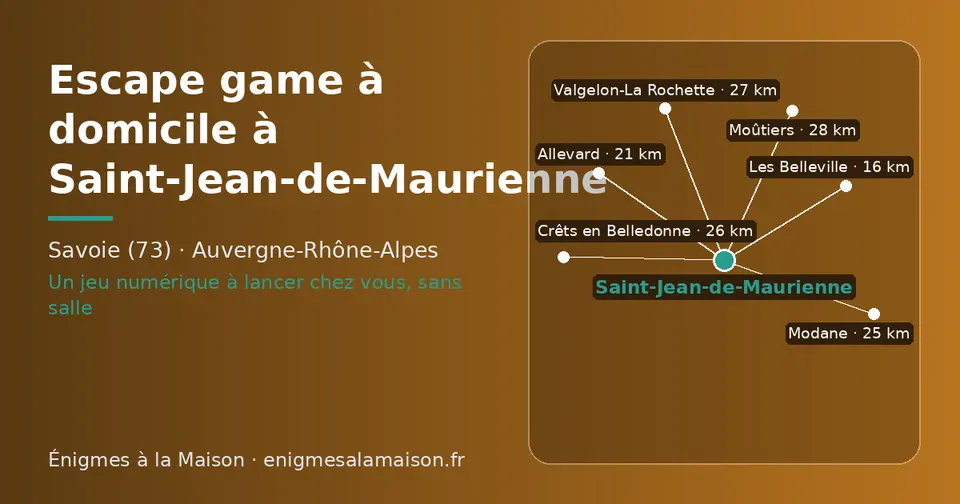 Carte schématique : Saint-Jean-de-Maurienne et les communes voisines présentées sur ce site (Les Belleville, Allevard, Modane, Crêts en Belledonne, Valgelon-La Rochette, Moûtiers)