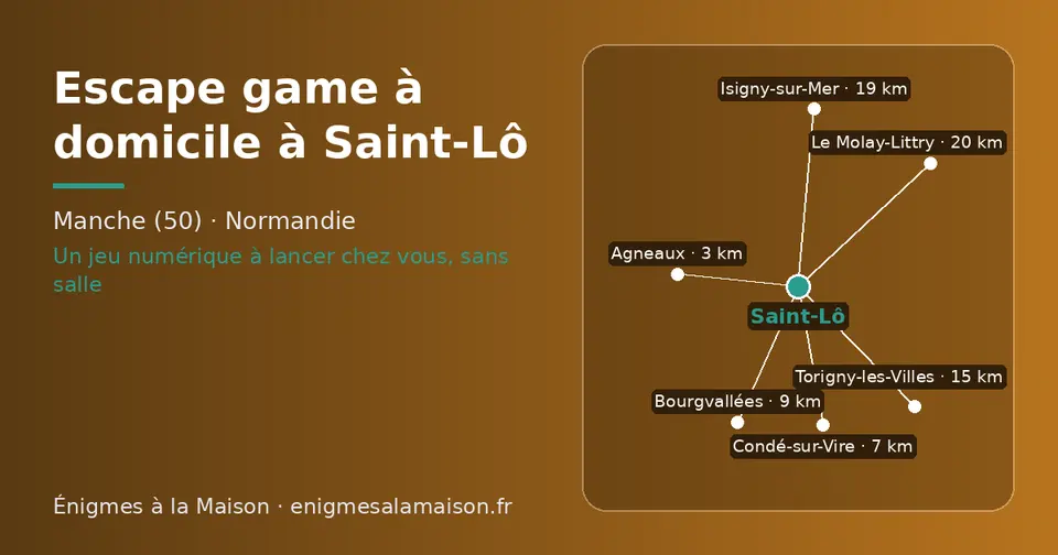 Carte schématique : Saint-Lô et les communes voisines présentées sur ce site (Agneaux, Condé-sur-Vire, Bourgvallées, Torigny-les-Villes, Isigny-sur-Mer, Le Molay-Littry)