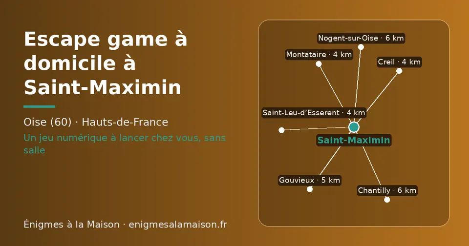 Carte schématique : Saint-Maximin et les communes voisines présentées sur ce site (Saint-Leu-d’Esserent, Creil, Montataire, Gouvieux, Nogent-sur-Oise, Chantilly)
