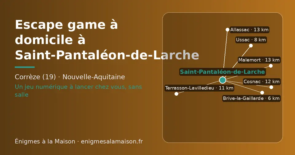 Carte schématique : Saint-Pantaléon-de-Larche et les communes voisines présentées sur ce site (Brive-la-Gaillarde, Ussac, Terrasson-Lavilledieu, Cosnac, Allassac, Malemort)