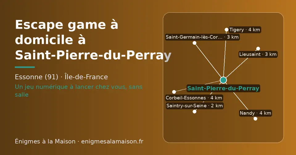 Carte schématique : Saint-Pierre-du-Perray et les communes voisines présentées sur ce site (Saintry-sur-Seine, Saint-Germain-lès-Corbeil, Lieusaint, Nandy, Corbeil-Essonnes, Tigery)