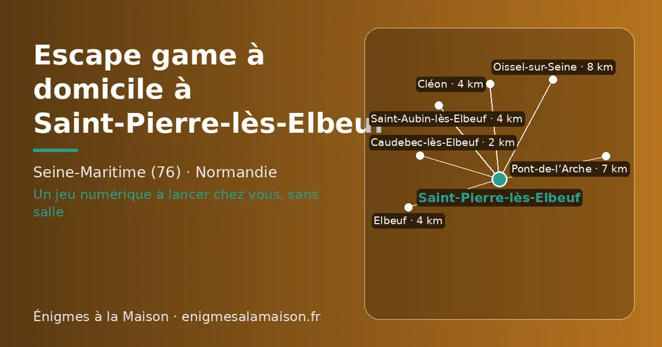 Carte schématique : Saint-Pierre-lès-Elbeuf et les communes voisines présentées sur ce site (Caudebec-lès-Elbeuf, Saint-Aubin-lès-Elbeuf, Elbeuf, Cléon, Pont-de-l’Arche, Oissel-sur-Seine)