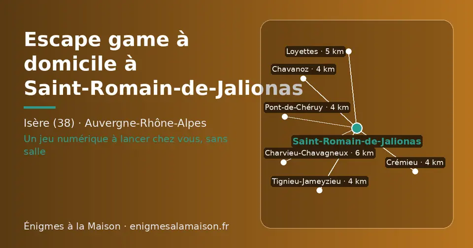 Carte schématique : Saint-Romain-de-Jalionas et les communes voisines présentées sur ce site (Tignieu-Jameyzieu, Pont-de-Chéruy, Crémieu, Chavanoz, Loyettes, Charvieu-Chavagneux)