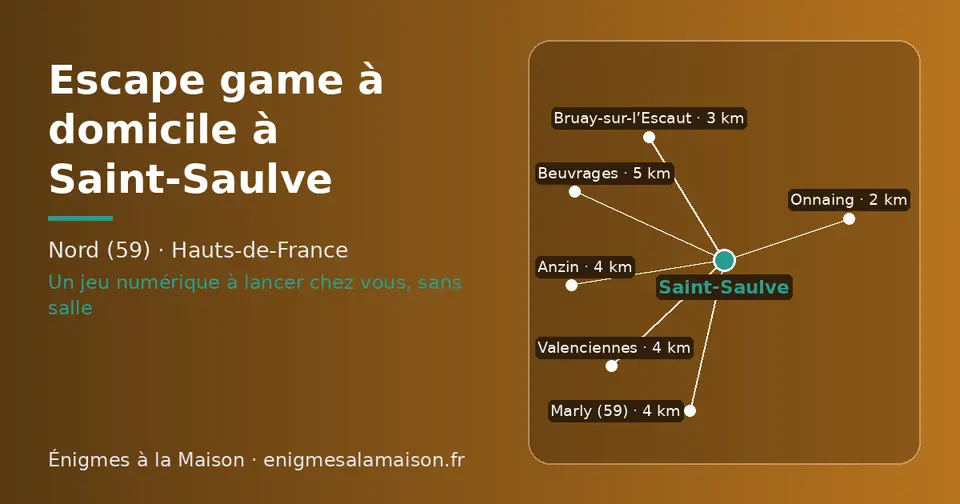 Carte schématique : Saint-Saulve et les communes voisines présentées sur ce site (Onnaing, Bruay-sur-l’Escaut, Marly (59), Anzin, Valenciennes, Beuvrages)