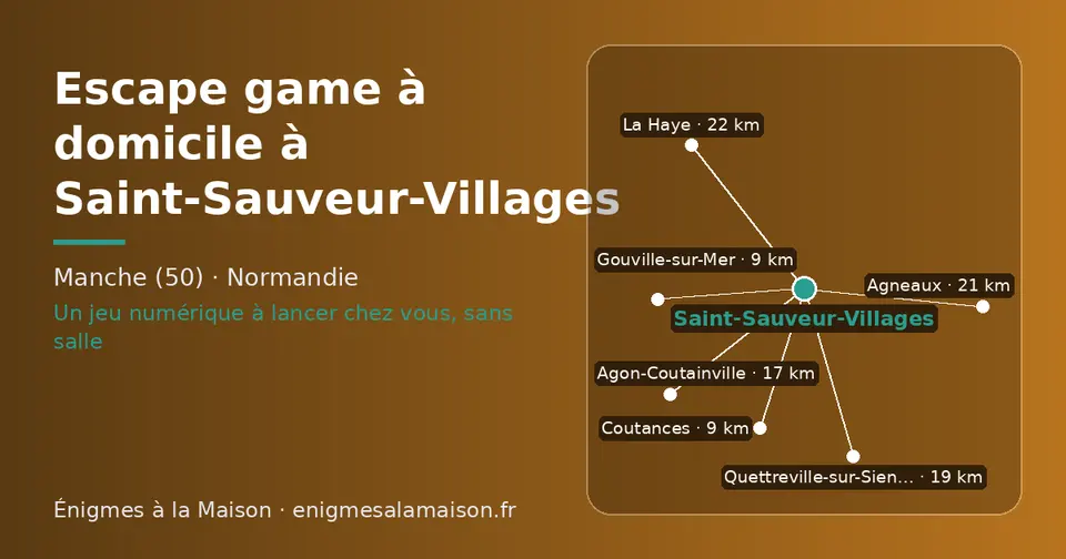 Carte schématique : Saint-Sauveur-Villages et les communes voisines présentées sur ce site (Coutances, Gouville-sur-Mer, Agon-Coutainville, Quettreville-sur-Sienne, Agneaux, La Haye)