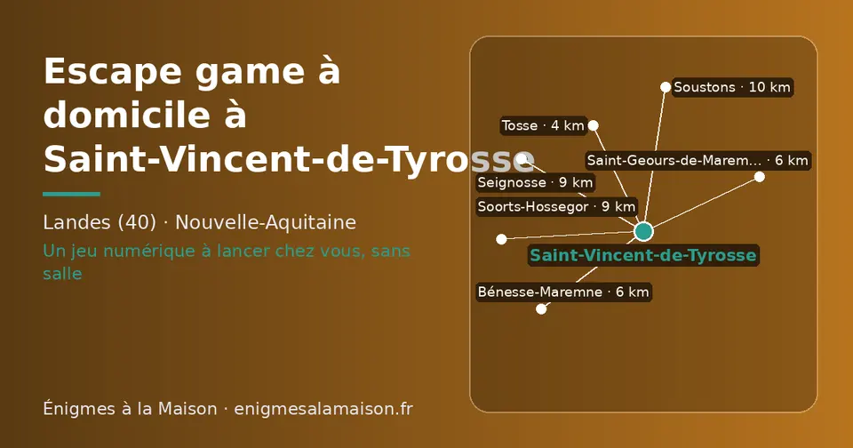 Carte schématique : Saint-Vincent-de-Tyrosse et les communes voisines présentées sur ce site (Tosse, Saint-Geours-de-Maremne, Bénesse-Maremne, Soorts-Hossegor, Seignosse, Soustons)