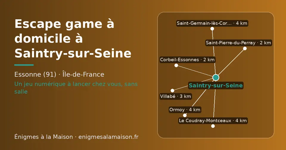 Carte schématique : Saintry-sur-Seine et les communes voisines présentées sur ce site (Saint-Pierre-du-Perray, Corbeil-Essonnes, Villabé, Saint-Germain-lès-Corbeil, Le Coudray-Montceaux, Ormoy)
