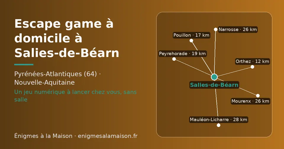 Carte schématique : Salies-de-Béarn et les communes voisines présentées sur ce site (Orthez, Pouillon, Peyrehorade, Narrosse, Mourenx, Mauléon-Licharre)