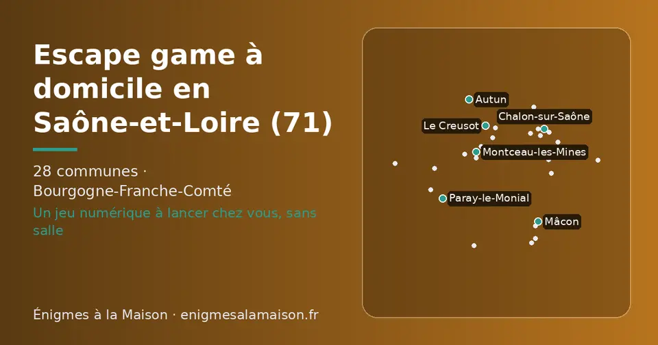 Carte schématique des 28 communes de la Saône-et-Loire présentées sur ce site