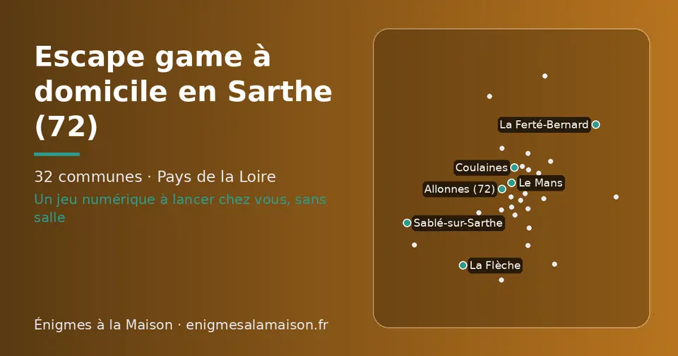 Carte schématique des 32 communes de la Sarthe présentées sur ce site