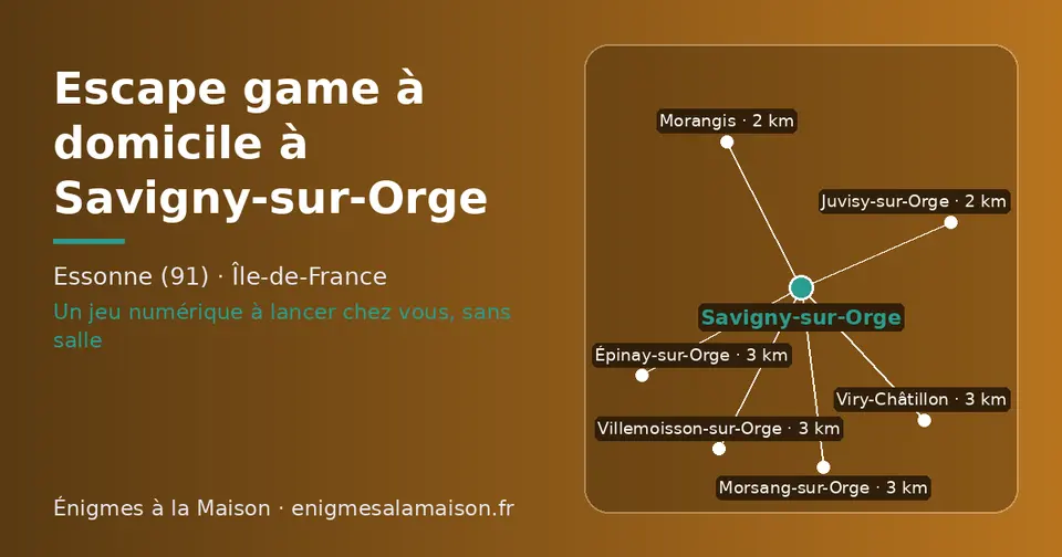 Carte schématique : Savigny-sur-Orge et les communes voisines présentées sur ce site (Juvisy-sur-Orge, Morangis, Épinay-sur-Orge, Viry-Châtillon, Villemoisson-sur-Orge, Morsang-sur-Orge)