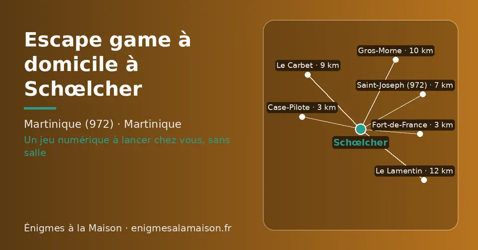 Carte schématique : Schœlcher et les communes voisines présentées sur ce site (Case-Pilote, Fort-de-France, Saint-Joseph (972), Le Carbet, Gros-Morne, Le Lamentin)