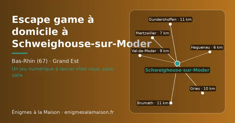 Carte schématique : Schweighouse-sur-Moder et les communes voisines présentées sur ce site (Haguenau, Mertzwiller, Val-de-Moder, Gries, Gundershoffen, Brumath)