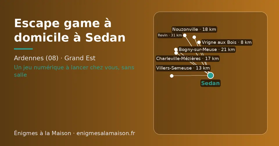 Carte schématique : Sedan et les communes voisines présentées sur ce site (Vrigne aux Bois, Villers-Semeuse, Charleville-Mézières, Nouzonville, Bogny-sur-Meuse, Revin)