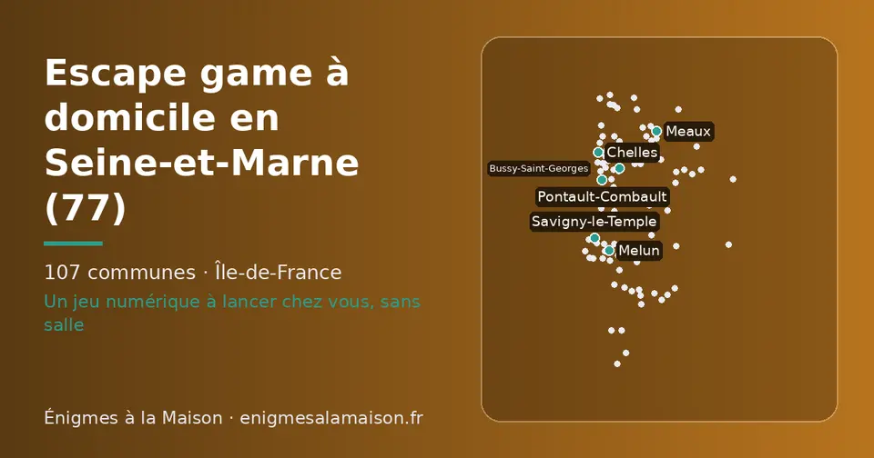 Carte schématique des 107 communes de la Seine-et-Marne présentées sur ce site