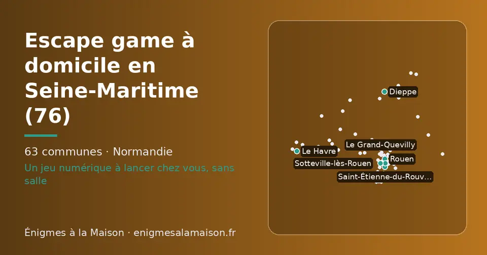 Carte schématique des 63 communes de la Seine-Maritime présentées sur ce site