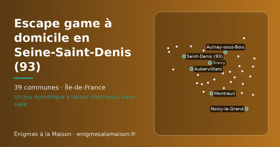 Carte schématique des 39 communes de la Seine-Saint-Denis présentées sur ce site