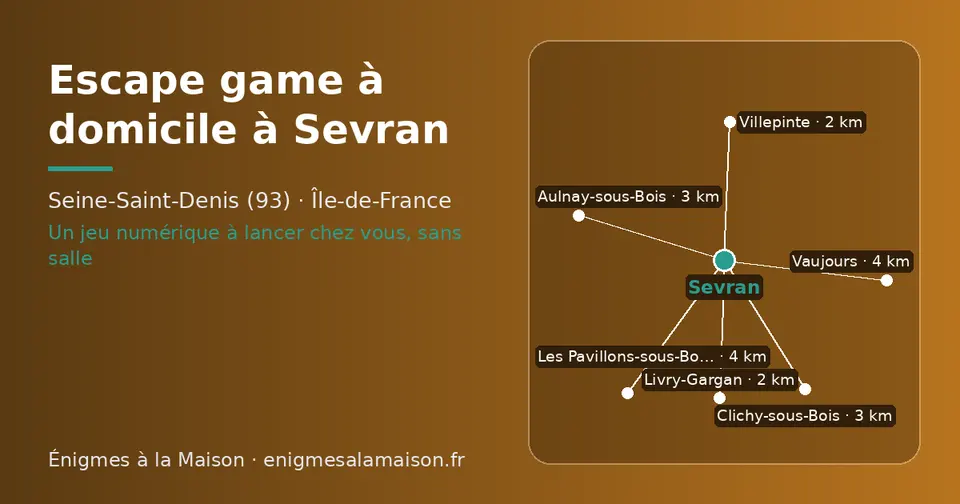 Carte schématique : Sevran et les communes voisines présentées sur ce site (Villepinte, Livry-Gargan, Aulnay-sous-Bois, Clichy-sous-Bois, Vaujours, Les Pavillons-sous-Bois)