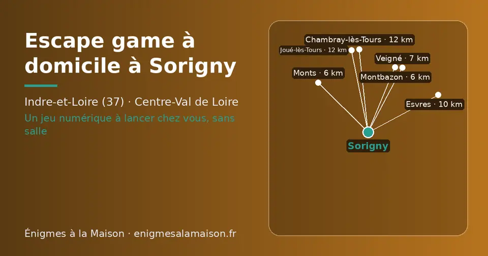 Carte schématique : Sorigny et les communes voisines présentées sur ce site (Monts, Montbazon, Veigné, Esvres, Chambray-lès-Tours, Joué-lès-Tours)