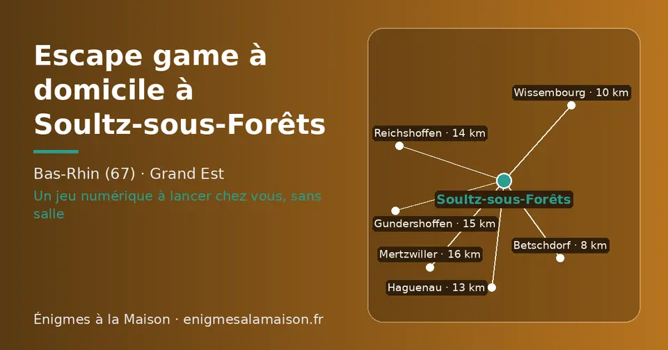 Carte schématique : Soultz-sous-Forêts et les communes voisines présentées sur ce site (Betschdorf, Wissembourg, Haguenau, Reichshoffen, Gundershoffen, Mertzwiller)