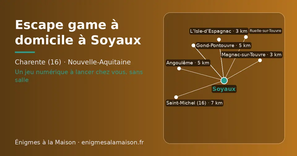 Carte schématique : Soyaux et les communes voisines présentées sur ce site (L’Isle-d’Espagnac, Magnac-sur-Touvre, Angoulême, Gond-Pontouvre, Ruelle-sur-Touvre, Saint-Michel (16))