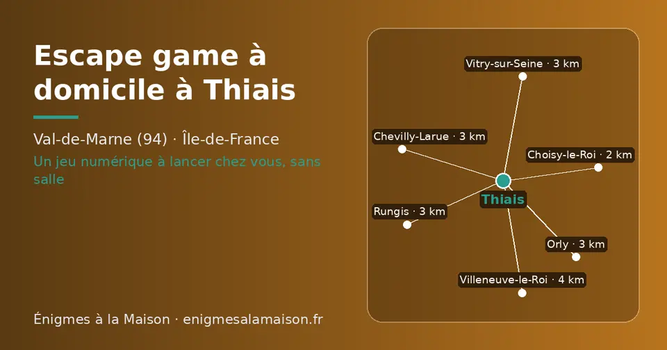 Carte schématique : Thiais et les communes voisines présentées sur ce site (Choisy-le-Roi, Orly, Chevilly-Larue, Rungis, Vitry-sur-Seine, Villeneuve-le-Roi)