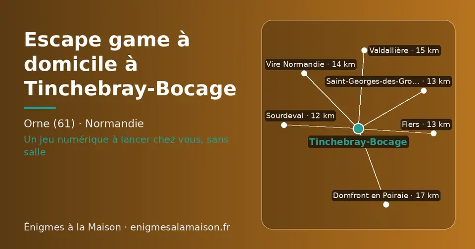Carte schématique : Tinchebray-Bocage et les communes voisines présentées sur ce site (Sourdeval, Flers, Saint-Georges-des-Groseillers, Vire Normandie, Valdallière, Domfront en Poiraie)