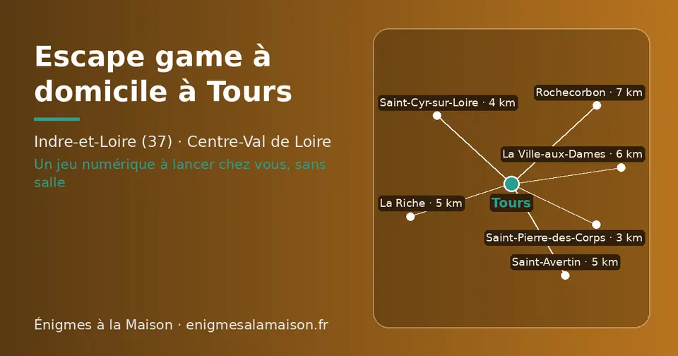Carte schématique : Tours et les communes voisines présentées sur ce site (Saint-Pierre-des-Corps, Saint-Cyr-sur-Loire, La Riche, Saint-Avertin, La Ville-aux-Dames, Rochecorbon)