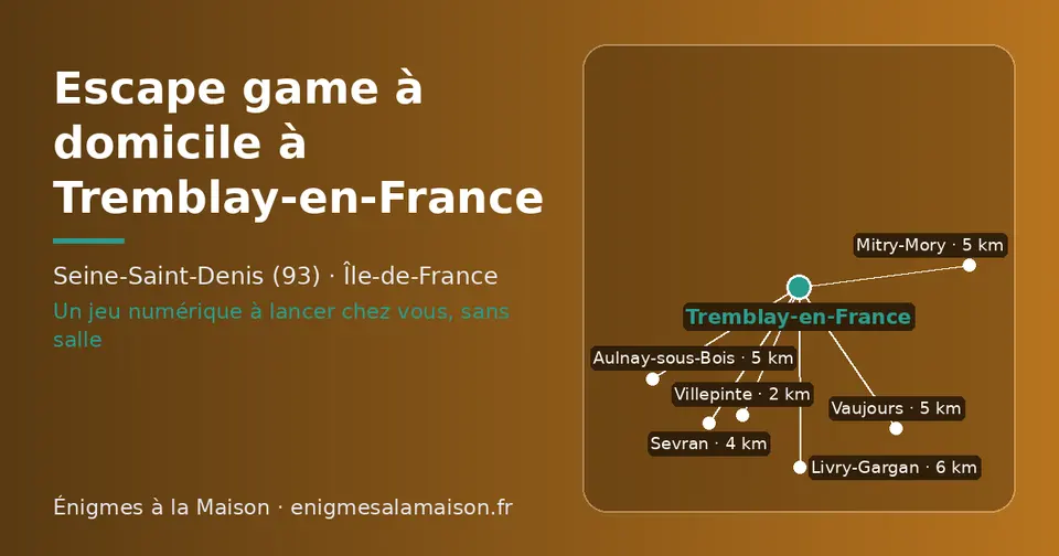 Carte schématique : Tremblay-en-France et les communes voisines présentées sur ce site (Villepinte, Sevran, Mitry-Mory, Vaujours, Aulnay-sous-Bois, Livry-Gargan)