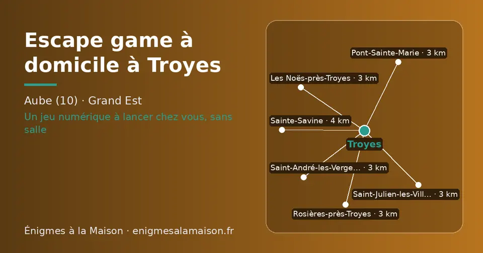 Carte schématique : Troyes et les communes voisines présentées sur ce site (Saint-André-les-Vergers, Saint-Julien-les-Villas, Les Noës-près-Troyes, Rosières-près-Troyes, Pont-Sainte-Marie, Sainte-Savine)