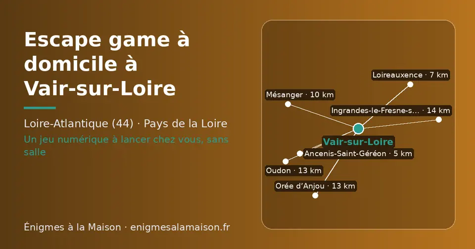 Carte schématique : Vair-sur-Loire et les communes voisines présentées sur ce site (Ancenis-Saint-Géréon, Loireauxence, Mésanger, Oudon, Orée d’Anjou, Ingrandes-le-Fresne-sur-Loire)