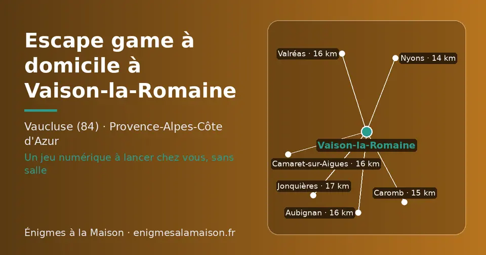 Carte schématique : Vaison-la-Romaine et les communes voisines présentées sur ce site (Nyons, Caromb, Aubignan, Valréas, Camaret-sur-Aigues, Jonquières)